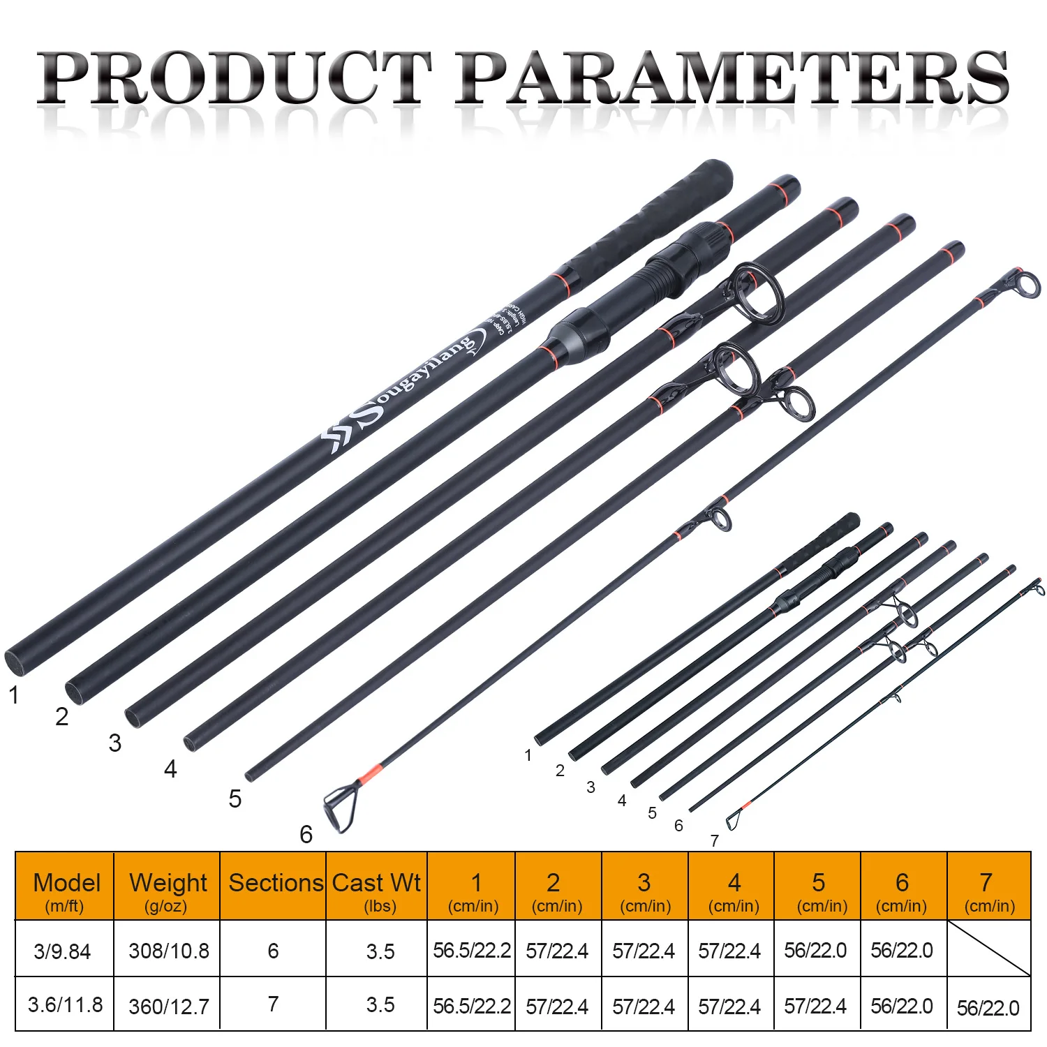 Sougayilang Carp Fishing Rods 3.0M/ 3.6M High Carbon Fibe Feeder Fishing Rod Max Drag 15Kg Travel Fishing in The Pond and River