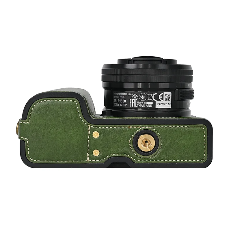 Pu Lederen Case Camera Tas Half Body Base Protector Voor Sony A6400 A6300 A6100 Beschermende Opening Bodembedekking Met Polsband