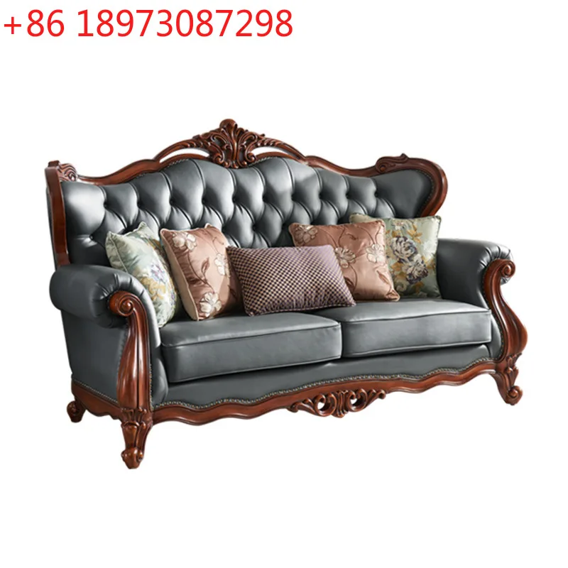 

American leather first layer cowhide double-sided carved high-end European solid wood sofa villa