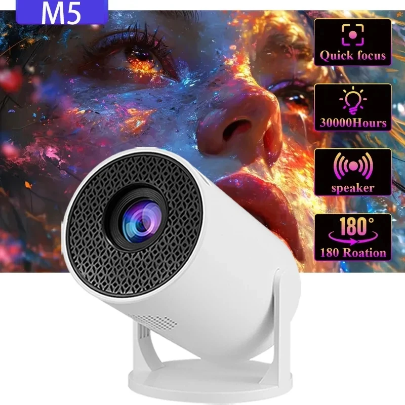 

Портативный HD-проектор M5, проводное подключение экрана, 180° ° Поворотный проектор, подходящий для домашнего/офисного/кемпингового использования, видеопроектор