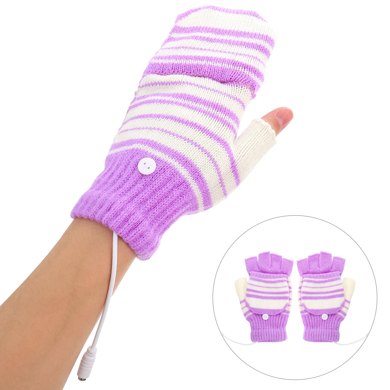 USB Heated Gloves Fingerless Winter Mitten Women Touch Screen Heating Electric Laptop Warm Knitting