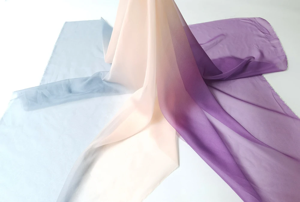 Ombre Chiffon 58'' breit nach Meter 30D Farbverlauf Chiffon transparenter Stoff Tanzschal Hochzeitsdekorationen transparent – Detail 36
