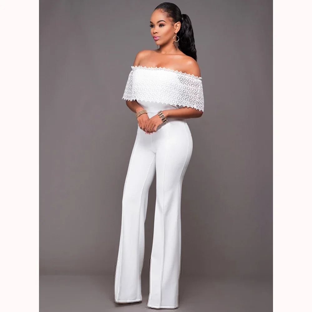 

Women's Jumpsuit Casual Loose Solid Off Shoulder Long Rompers Summer Wide Leg Pant Jumpsuits Overalls