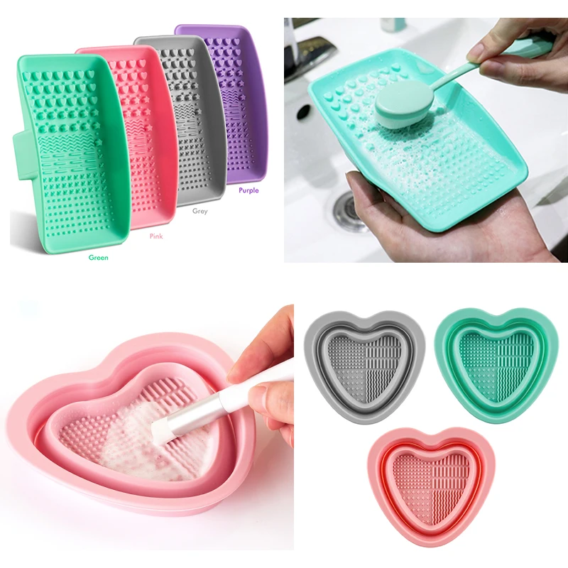 Planche de nettoyage de brosse en Silicone, bol de nettoyage de fond de teint, tapis de nettoyage de brosse pliable pour nettoyer les brosses, outil à main de nettoyage de Gel