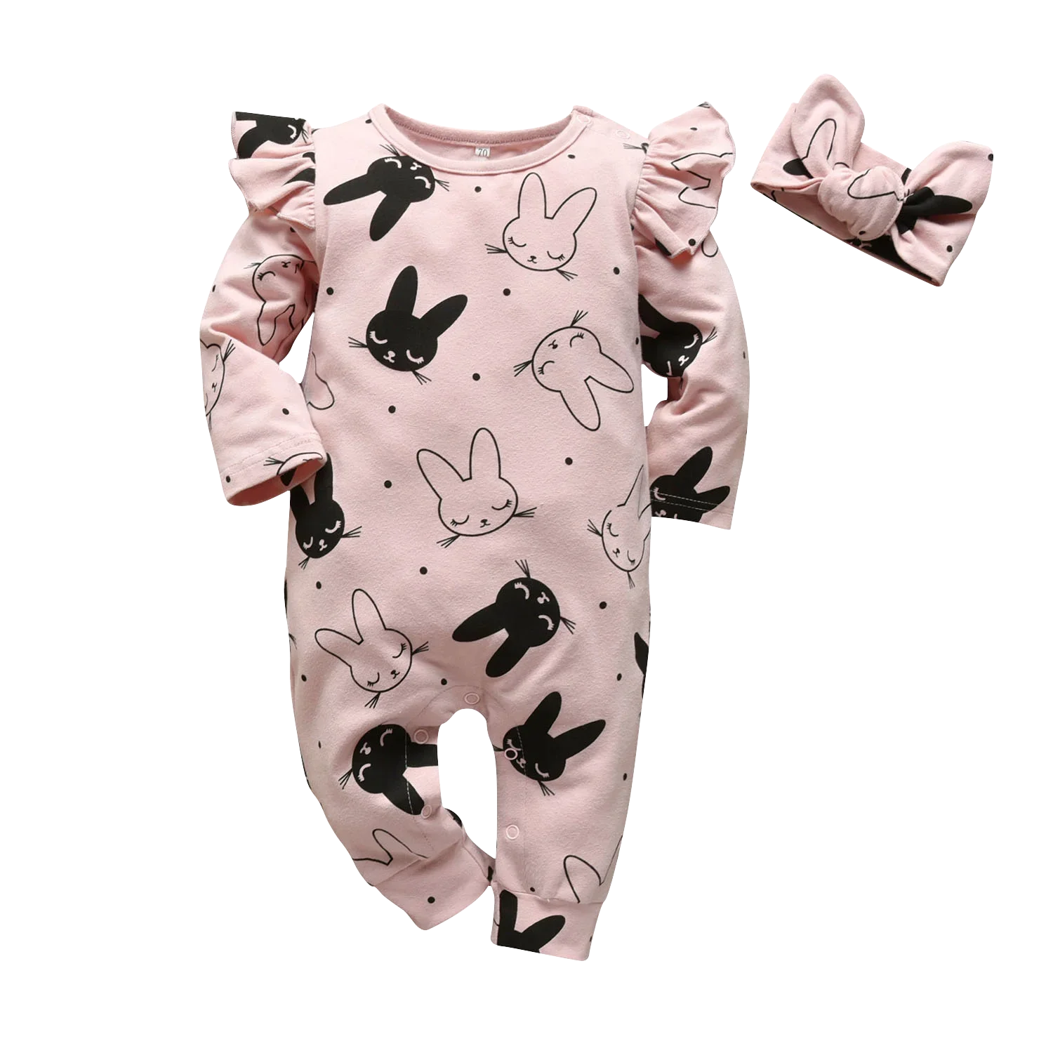 New Spring Autumn Newborn infant Baby Girls Cotton Cute Long Sleeve Romper Jumpsuit with Headband 2pcs Outfit Clothes Set