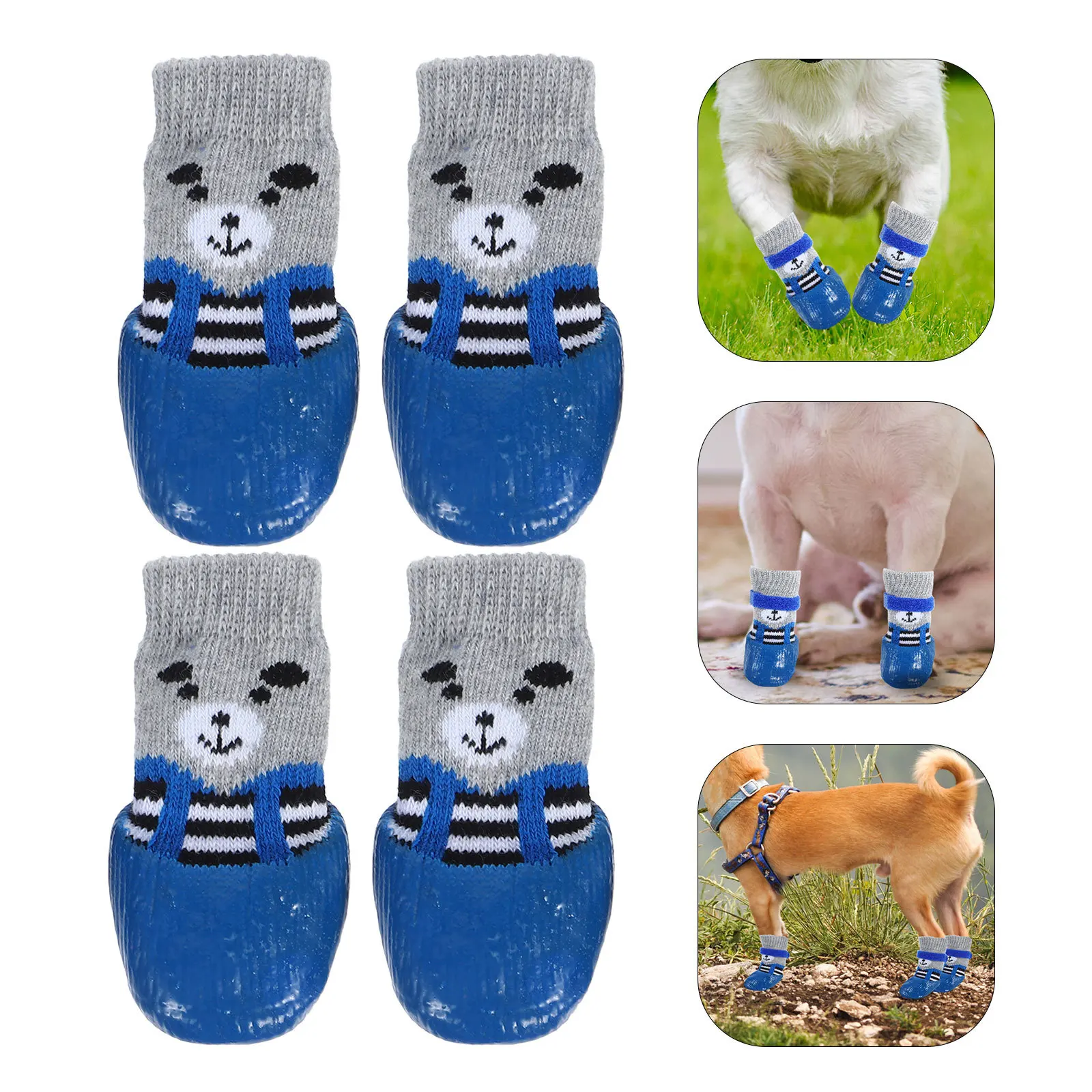 

4Pcs Pet Socks Waterproof Anti-Slip Sky Blue Cartoon Dog Cat Paw Protectors Non-Skid Breathable Outdoor Booties