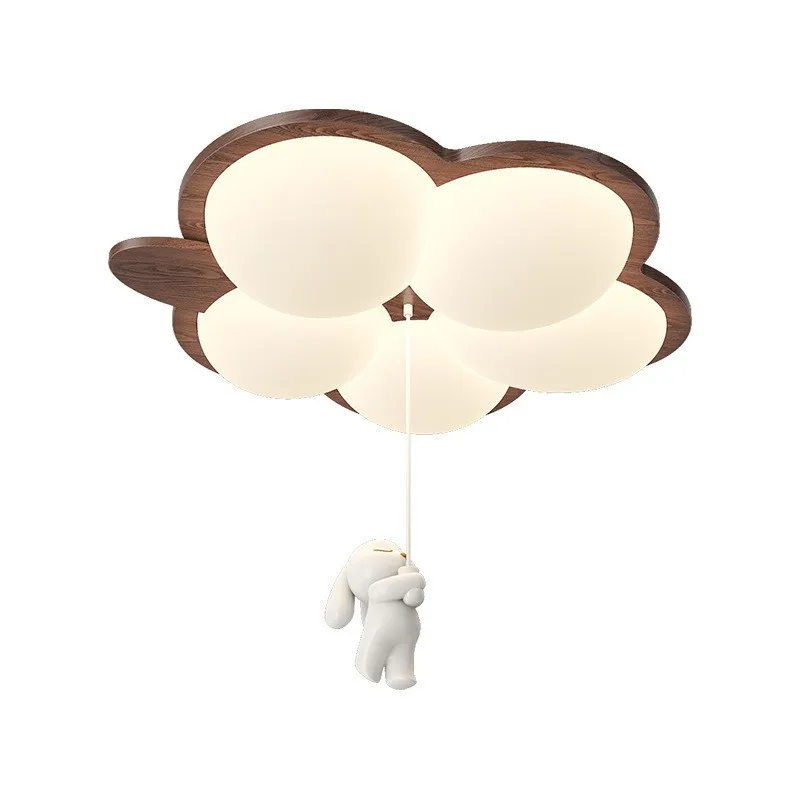 Cream Style Bedroom Ceiling Light Children\'s Room Light Retro Walnut Wood Color Creative Cartoon Rabbit Warm Eye Protection Lamp