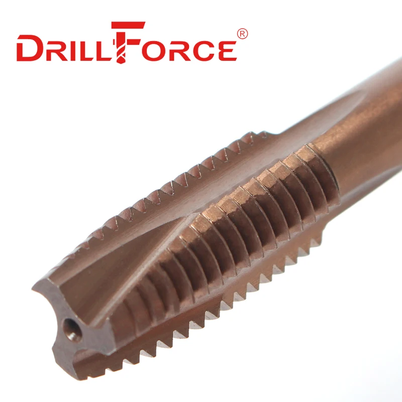 Drillforce кобальтовые фрезы, кобальтовые фрезы HSSCO M35 с заостренным концом, метрические флейты, механические метчики для правой руки из нержавеющей стали