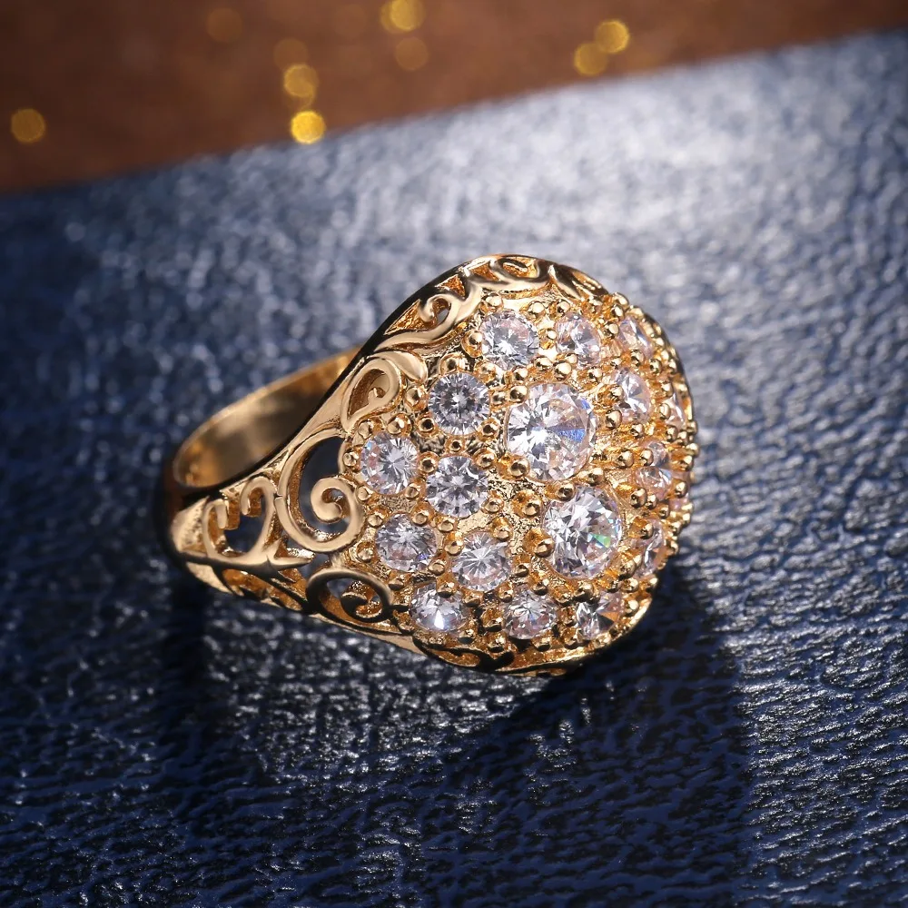 Exaggerated Temperament Hemispherical Full Inlaid High Quality 5A Zircon Ring for Women Bride Wedding Luxury Finger Jewelry Gift
