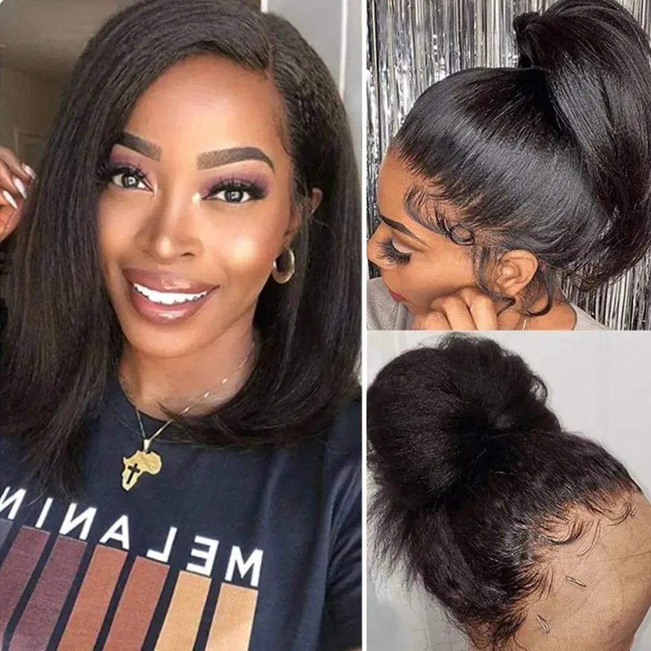 

10A Glueless Yaki Straight Bob 6x4 Lace Front Wigs Human Hair Pre Plucked Invisible Knots Pre Everything 3S Ready to Wear