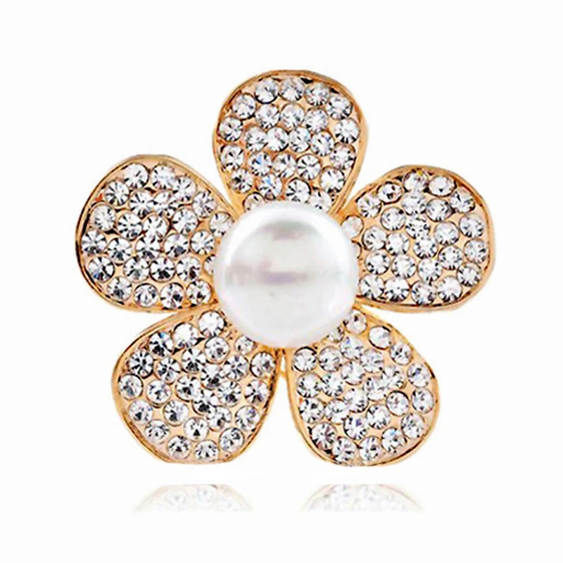 

Luxury Crystal Flower Brooch For Women Imitation Pearl Hollow Rose Flower Brooch Pins Wedding Party Jewelry Gift