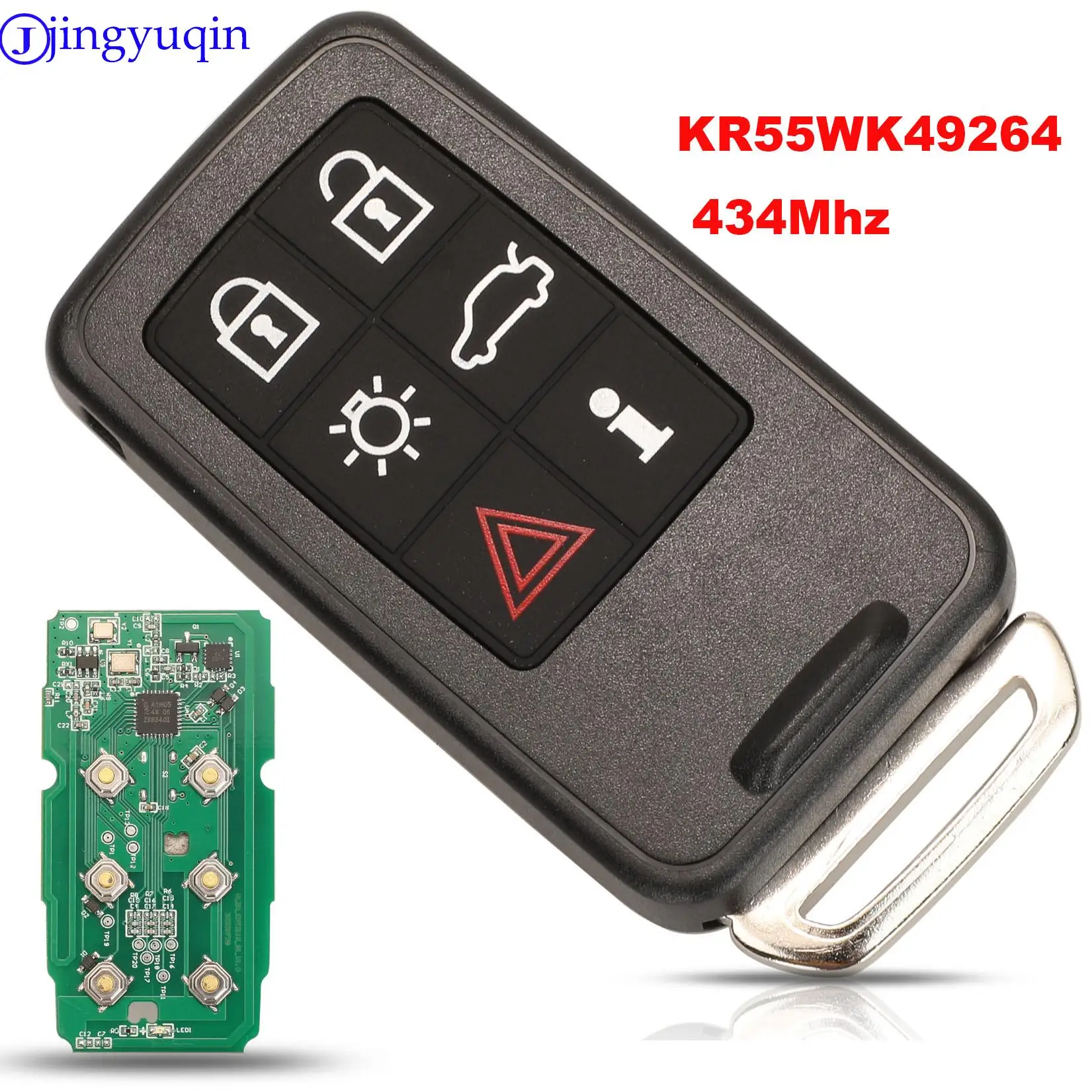 

jingyuqin Remote Car Key 434Mhz For Volvo KYDZ S40 S60 S60L S80 V40 V60 XC60 XC70 5 Button Smart Key KR55WK49264 2007-2013