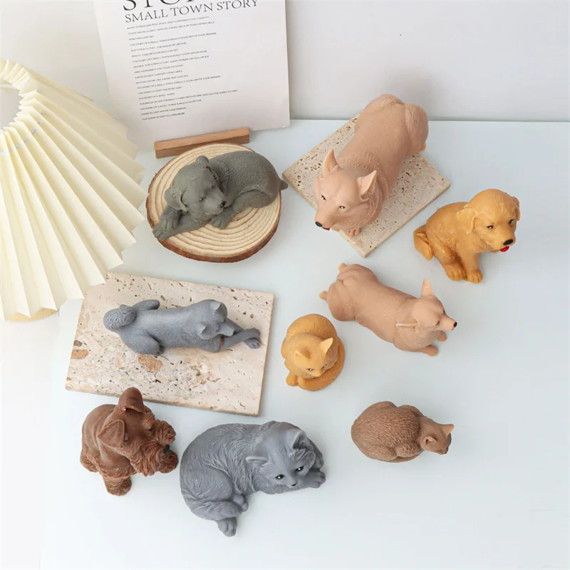 Multi Style Pet Silicone Candle Mould, Cute Curly Tail Cat Schnauzer Shiba Inu Dog Animal Mold DIY Candle Plaster Home Decor view 3