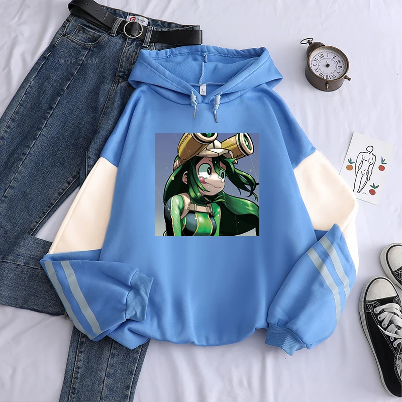 Anime My Hero Academia Hoodies Cartoon  Harajuku Boku no Hero Academia Kawaii Crying Froppy Girl Asui Tsuyu Winter Sweatshirts