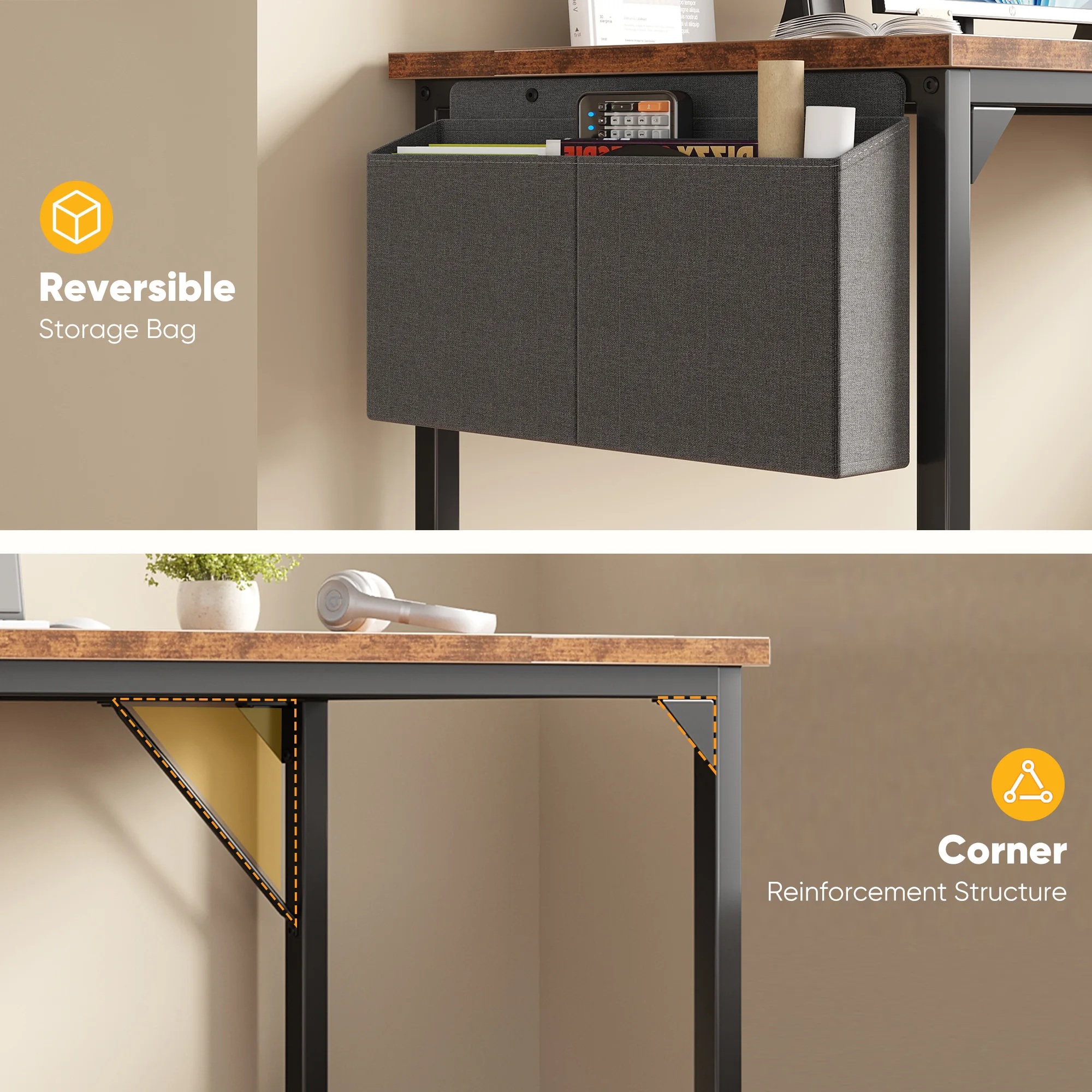 #¥forJHK 31IN to 55IN Computer Office Desk Writing Study Office Gaming Table with Storage Bag Metal