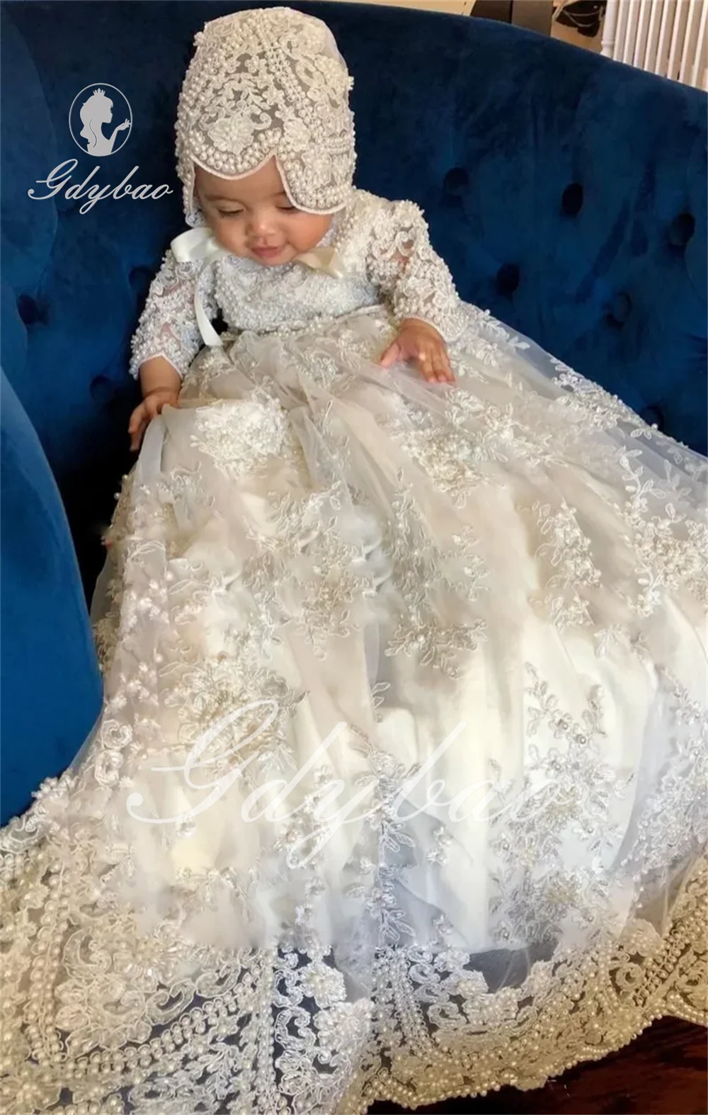 Vestidos de bautizo de perlas hechas a mano para bebé, vestido de Bautismo con Apliques de encaje, alta calidad, 3m-24m, niña de las flores