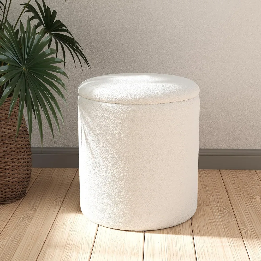 

Soft Storage Ottoman Pouf, Multifunctional Footrest Seat with Hidden Compartment for Living Room (White)