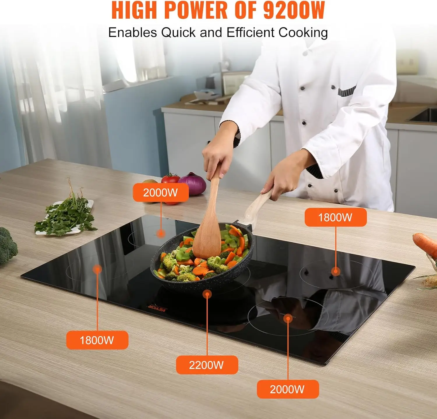 Built-in Induction Electric Stove Top 5 Burners,35 Inch Electric Cooktop,9 Power Levels & Sensor Touch Control