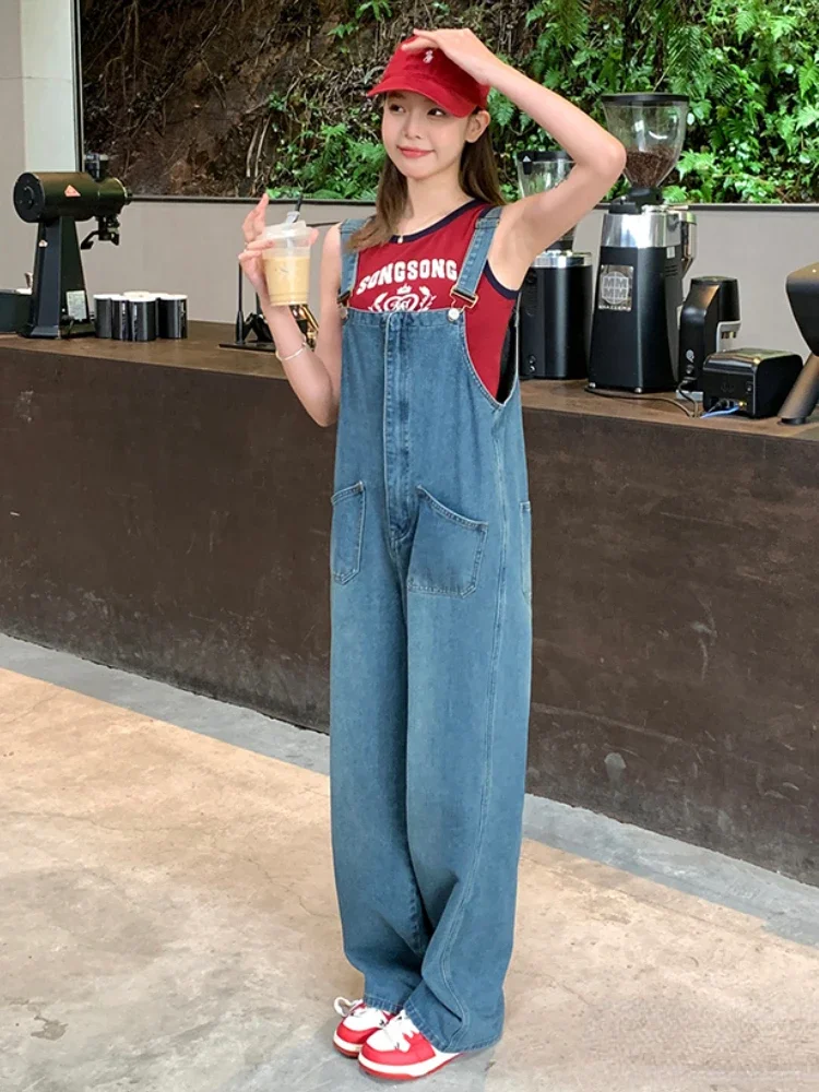 Vrouwen Jumpsuits Koreaanse Stijl Mooie Schoolmeisjes Vintage Denim Wijde Pijpen Dweilen Lente Herfst Nieuwe Mode Baggy Casual Broek