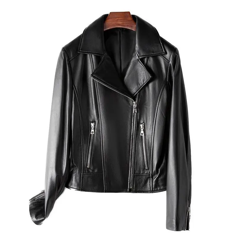 Veste en cuir de style moto, 100% peau de mouton véritable, vêtements Haining, petite quantité, printemps 2024, nouveau