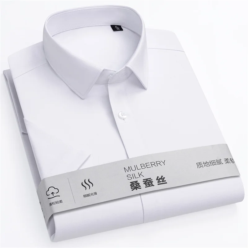 New Men's Business Modal Shirt Short Sleeve Summer Mulberry Silk Smooth Soft Social Slim Formal Man Clothing Big Size 7XL-8XL