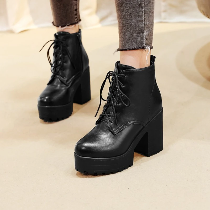 

ORCHA LISA 2026 Women's Ankle Boots Round Toe 3.5cm Platform 9cm Block Heel Lace Up Big Size 33 44 Daily Casual Fashion Style