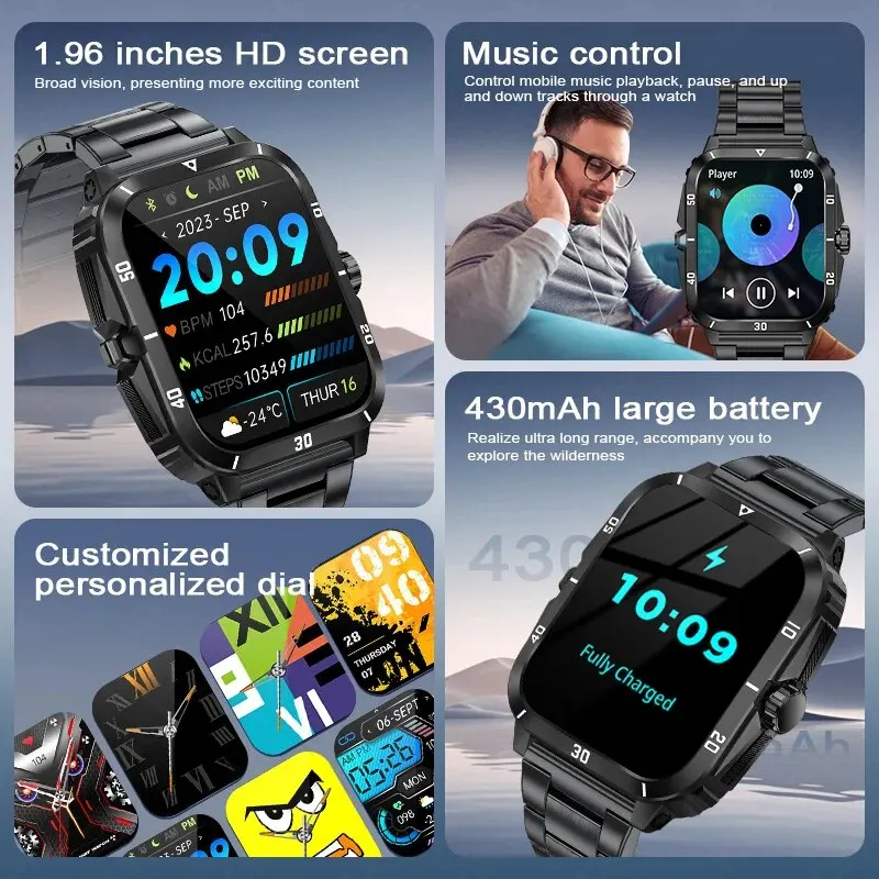 LIGE Sport Smart Watch For Men 1.96 Screen Blood Oxygen Bluetooth Call Watch 100+Sport Waterproof Smartwatch Man Reloj Hombre