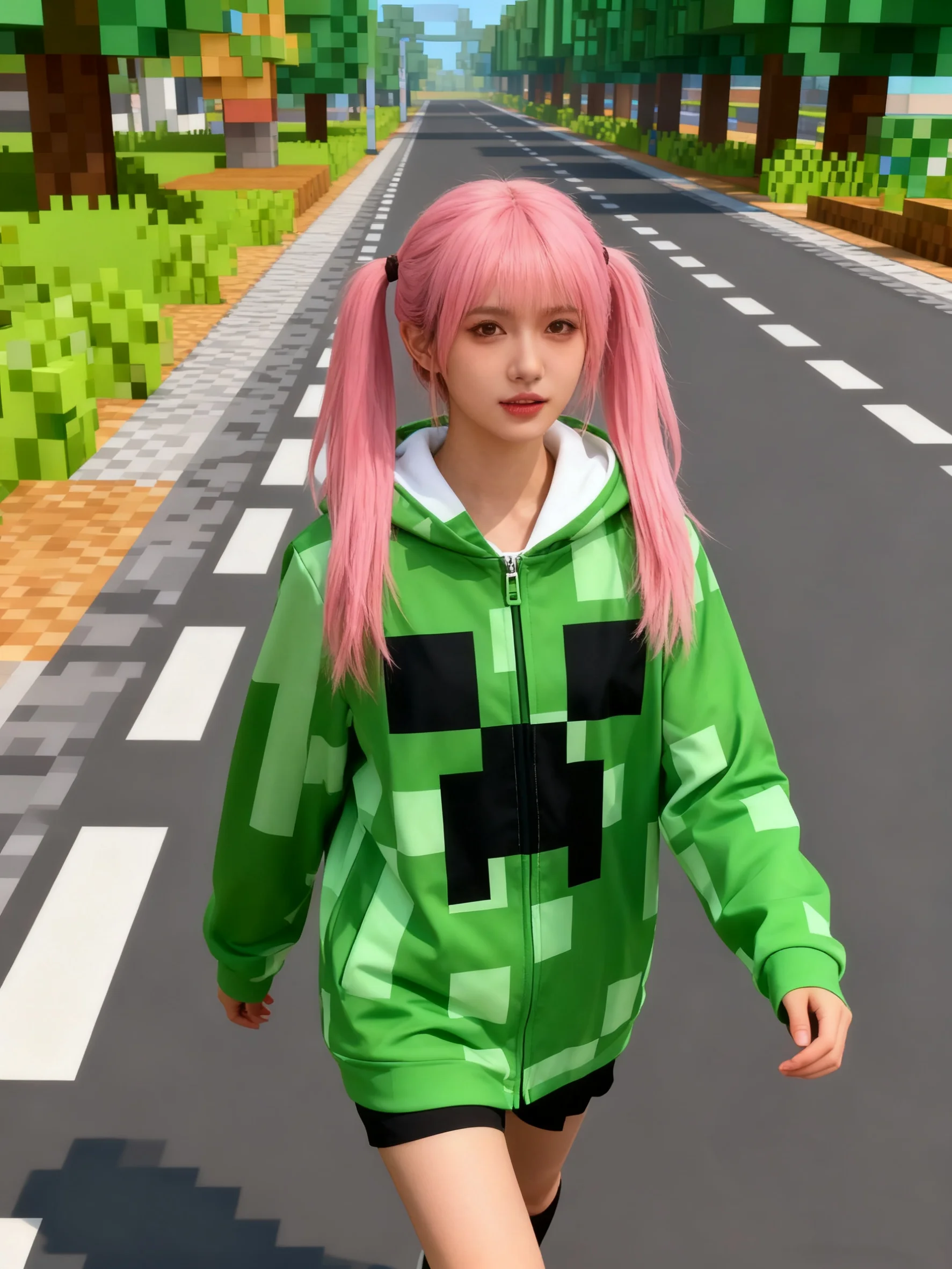 Kostium do cosplayu, zielona kurtka w stylu pixel, bluza, urocze ubrania, odzież codzienna, zabawna bluza z kapturem, strój na Halloween.