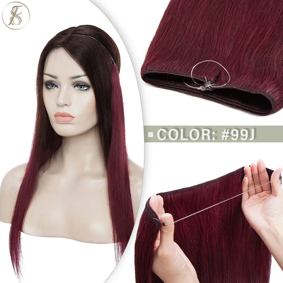 TESS Natürliche Haar Extensions Bundles Menschliches Haar 16-24inch 60g-80g Draht In Haar Extensions gerade Haarteil Unsichtbare Fisch Linie – Detail 16