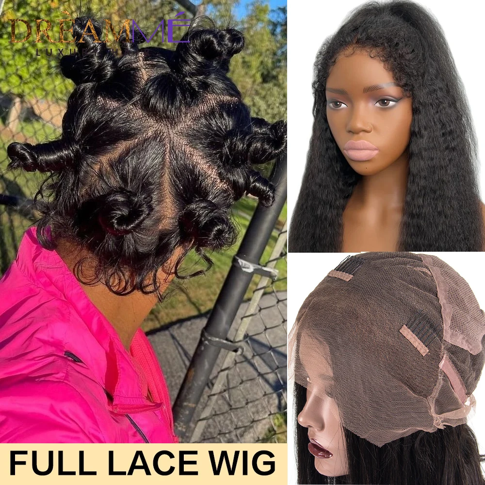 Full Lace Wig Human Hair With Kinky Edges Hairline Brazilian Kinky Straight 360 Lace Frontal Wig 13x4 Lace Front Human Hair Wigs