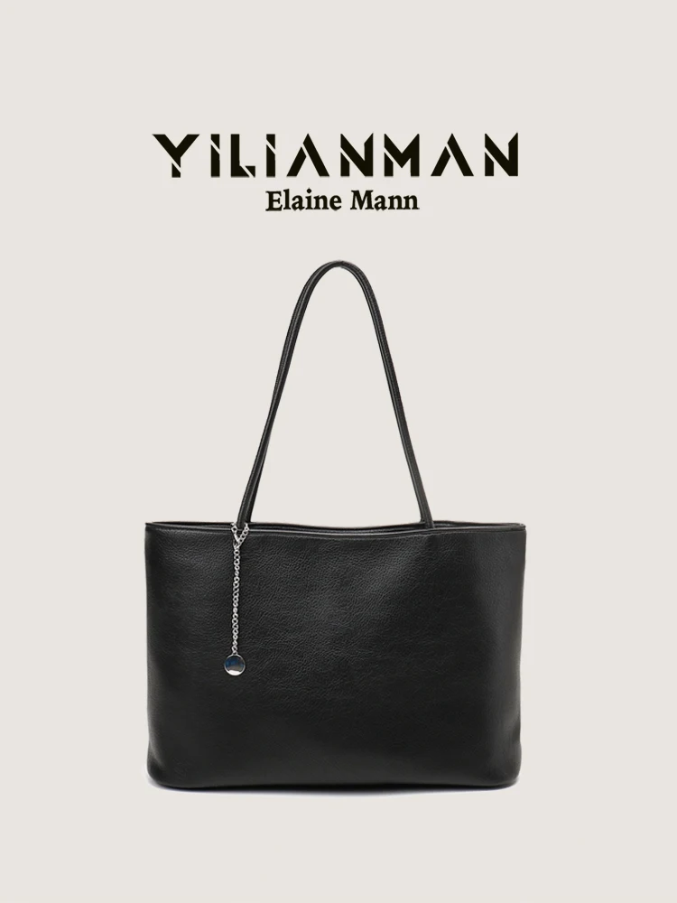 Elegant Black Tote Bag Large Capacity Single Shoulder Handbag Commuter Bag Women's Bag Original Design Soft Leather Handbag