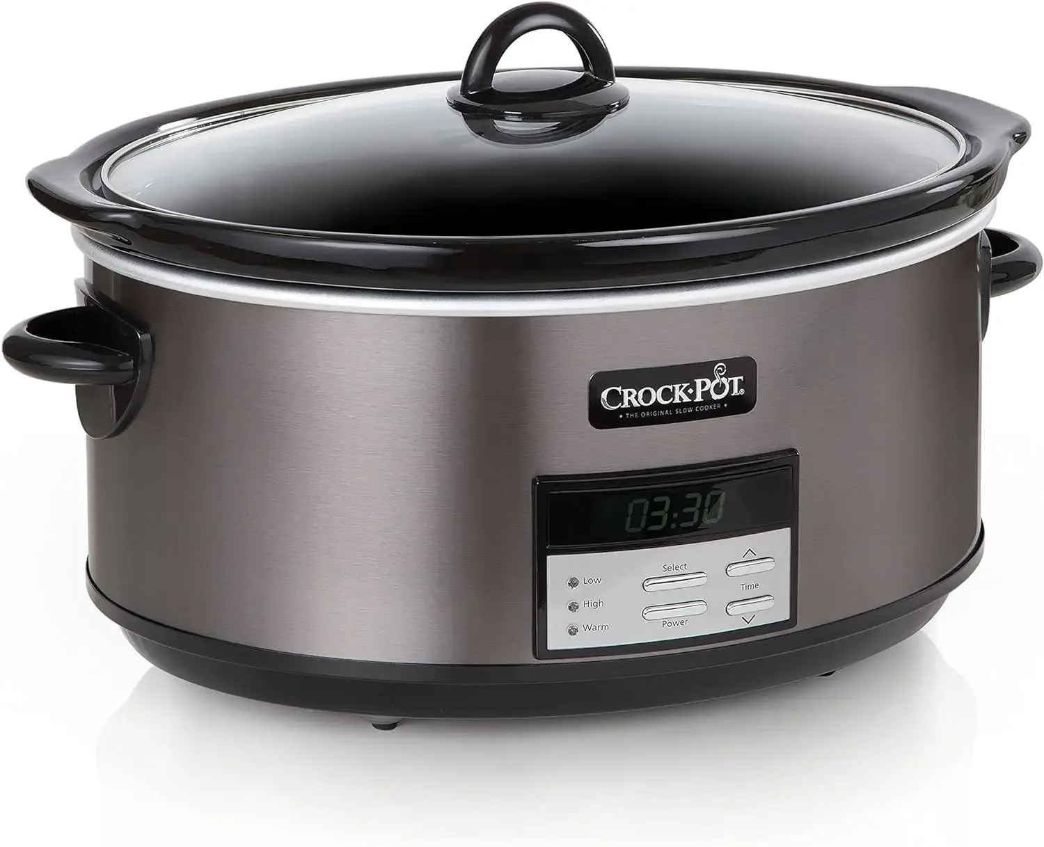 Fogão lento programável com ajuste automático e livro de receitas, grande 8 quart, aço inoxidável preto, pacote de 1