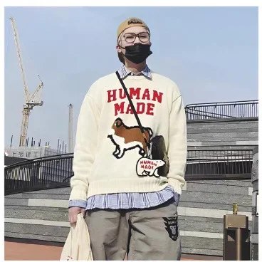 

Humanmade Bulldog Alphabet Jacquard Knitted Sweater Retro Vintage Style Couple's Style