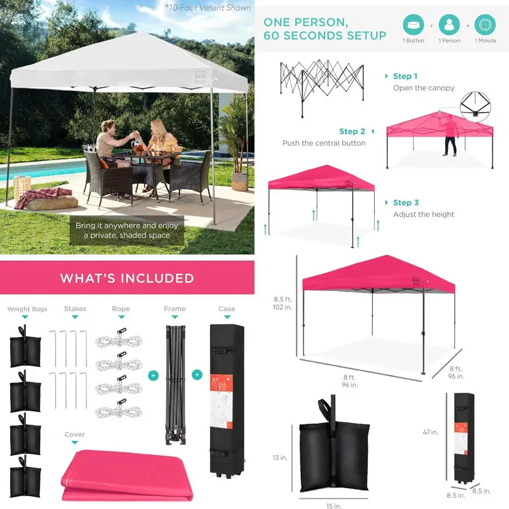 

Quick Setup 8x8ft Portable Outdoor Shade Tent for 1 Person with Carry Bag and Weights - Hot Pink