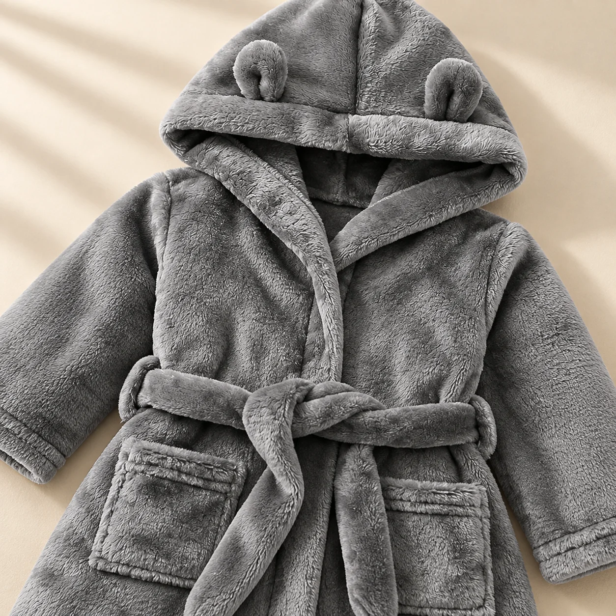 Boy Flannel Pajamas Robe  Winter Children Sleepwear Soft Hooded Cartoon bearear with Kids Homewear2-3 Years