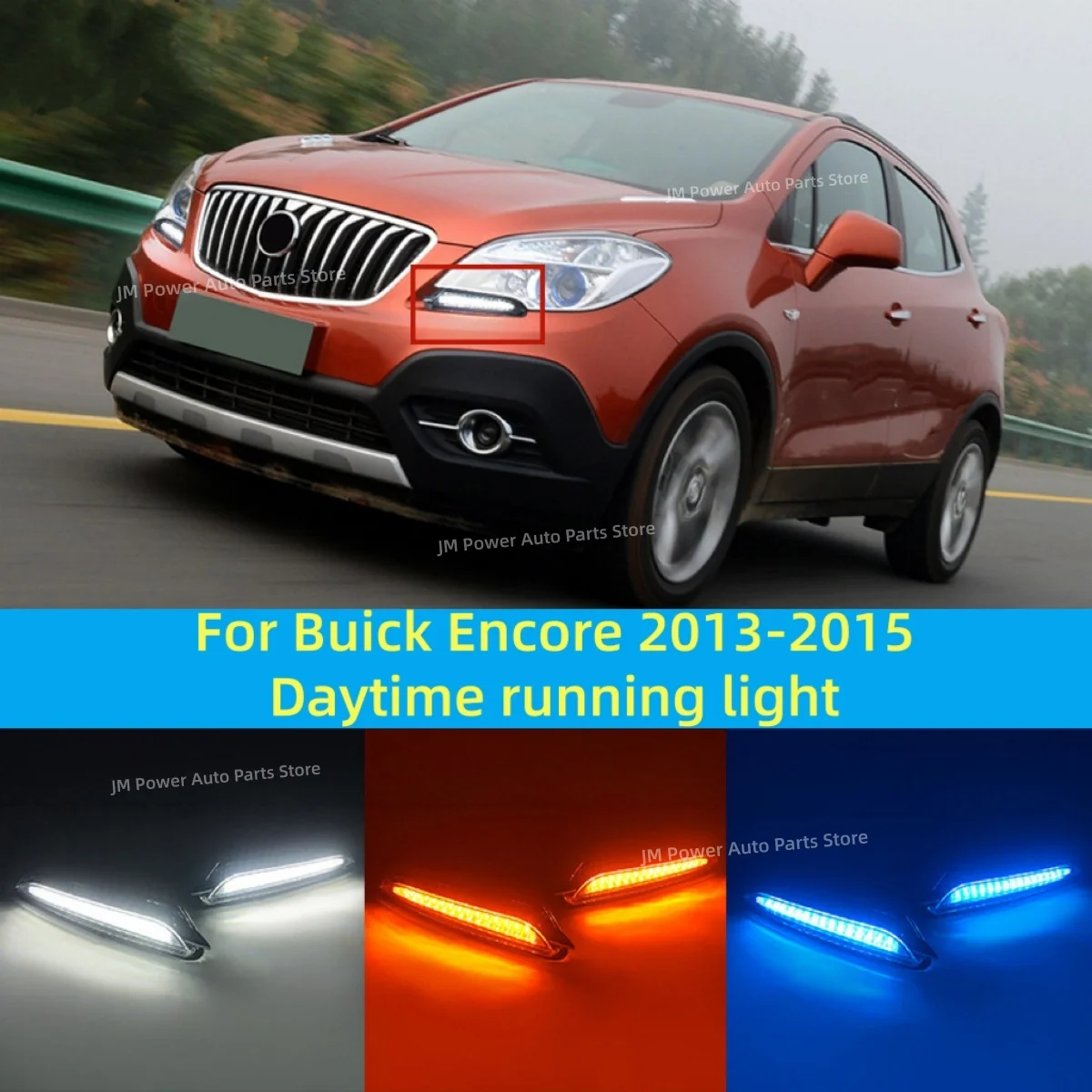 For Buick Encore 2013-2015 Daytime running light Flowing Light Turn signal Modification fog light Three color Automobile parts