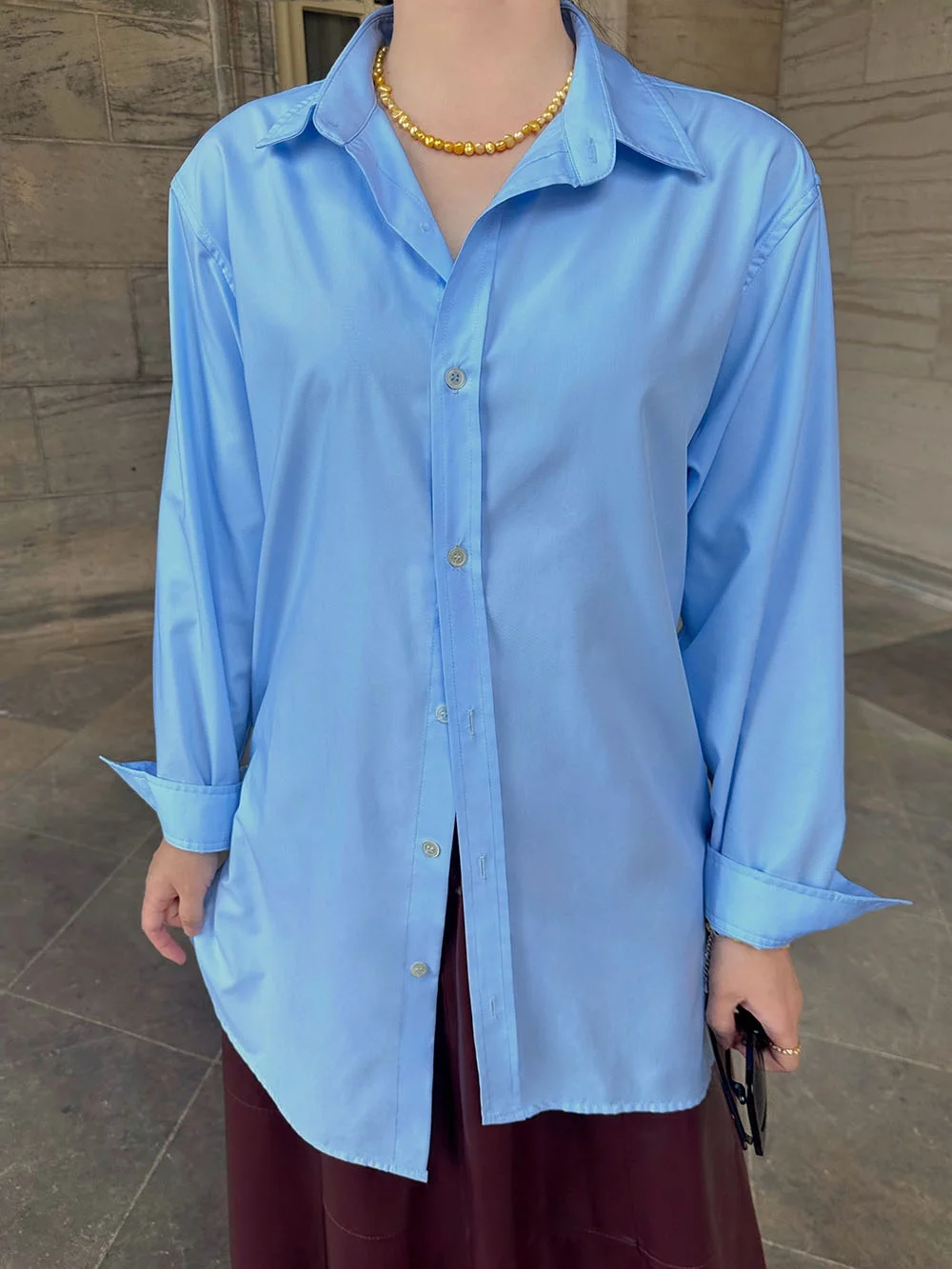 

Модная асимметричная блузка TIAN оверсайз с длинным рукавом для офиса и повседневной носки, классический дизайн, многофункциональная, для многослойных образов.