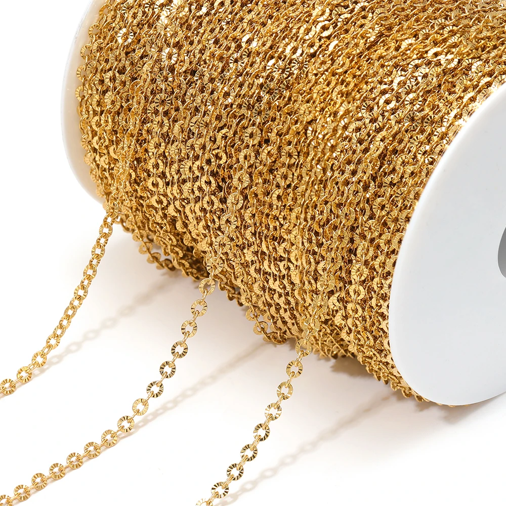 Cadena de Cable texturizada de oro PVD de acero inoxidable de 2 metros para DIY, collar para niñas, pulsera para mujeres, joyería, pendientes, suministros para hacer