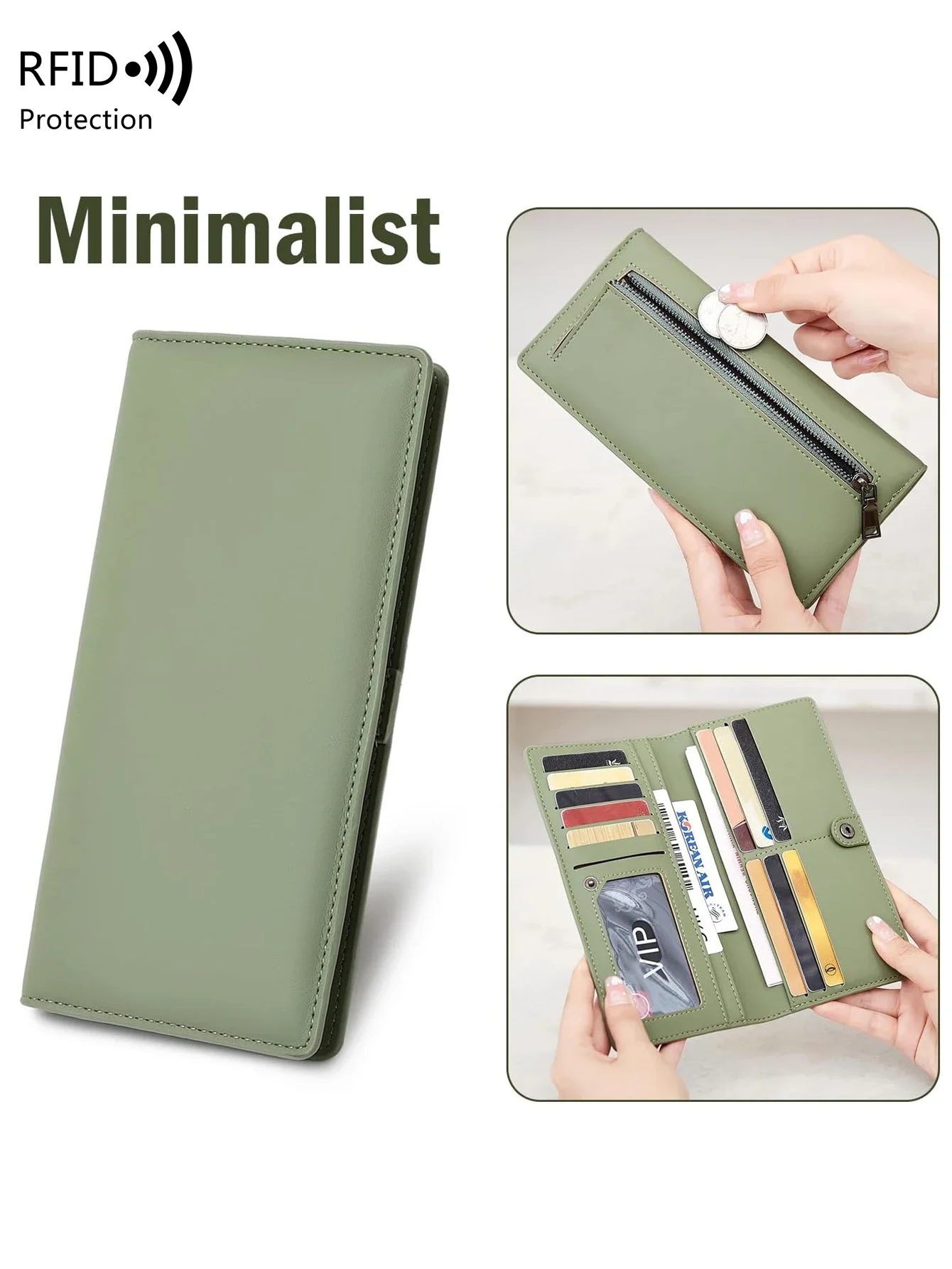 Cartera larga minimalista ultrafina para mujer, billetera plegable doble de PU, monedero multifuncional para tarjetas de crédito, bolso de mano