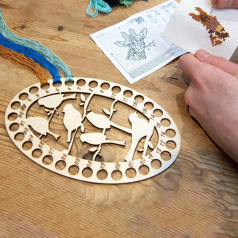 4pcs Wooden Embroidery Floss Organizer Cross Stitch Holder Compact Sewing Thread Storage Plate Hollow Design Heart Shape Thread