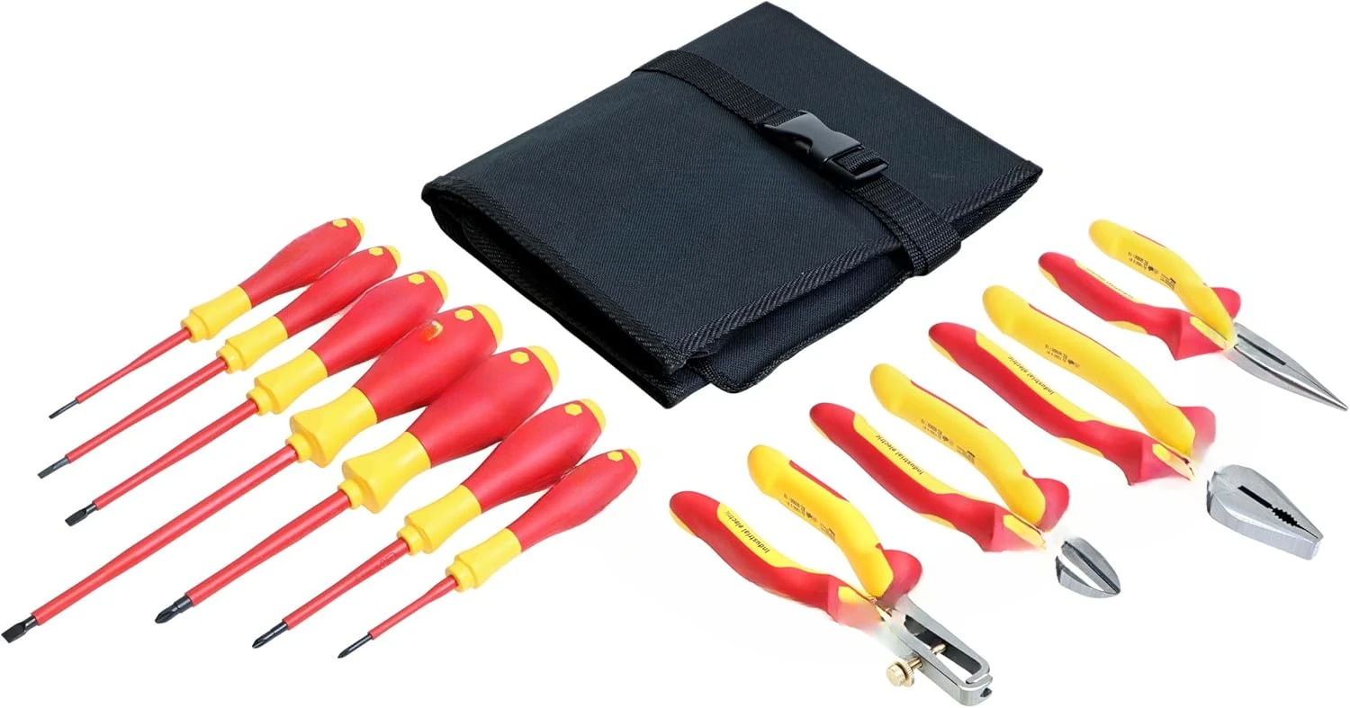 Insulated Industrial Pliers/Drivers Set in Roll Out Pouch, 11-Piece