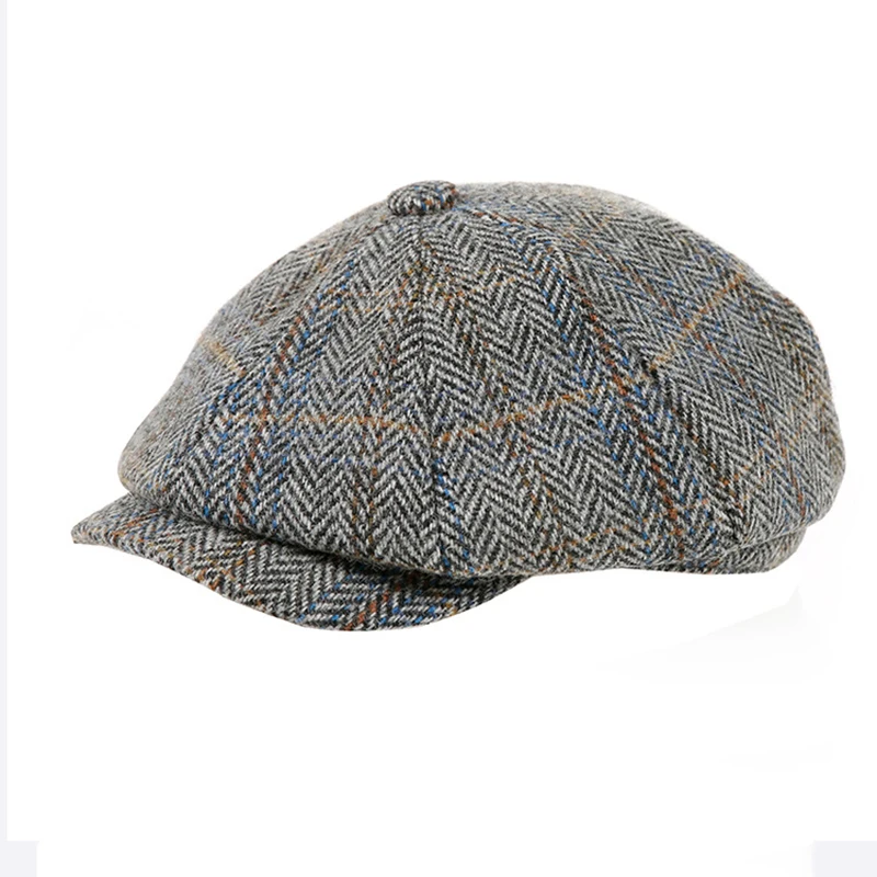 Newsboy Hat 60% Wool Men Berets Grey Herringbone Flat Caps Women British Painters Hat Autumn Winter hats Octagonal Cap BJM42