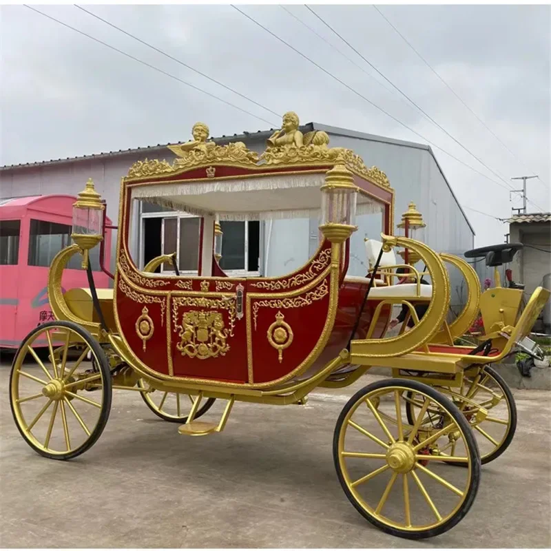 Special Transportation Wedding Electric Horse Drawn Carriage Golden Color Royal Sculpture Horse Wagon For Sale Europe