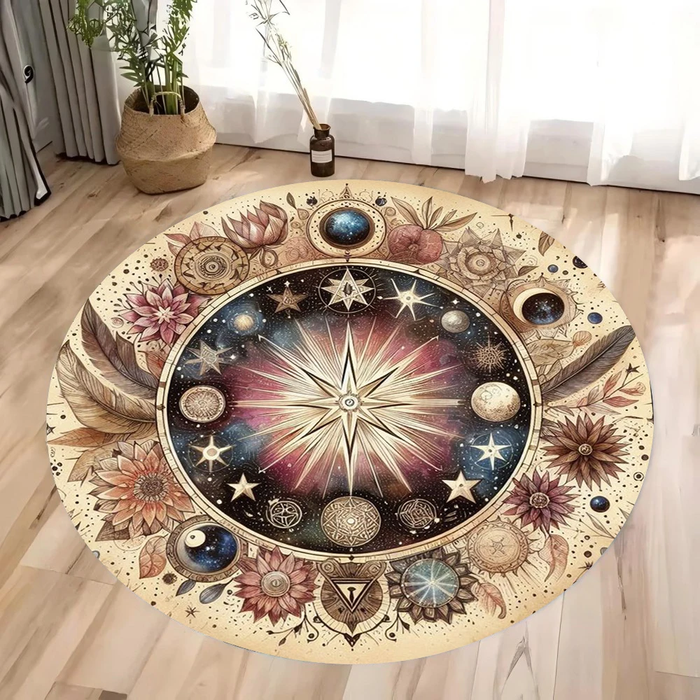 Vikama Flannel Tarot Round Rug Mandala Life Flower Altar Cloth Divination Meditation Circle Galaxy Tarot Mat Constellation Cloth