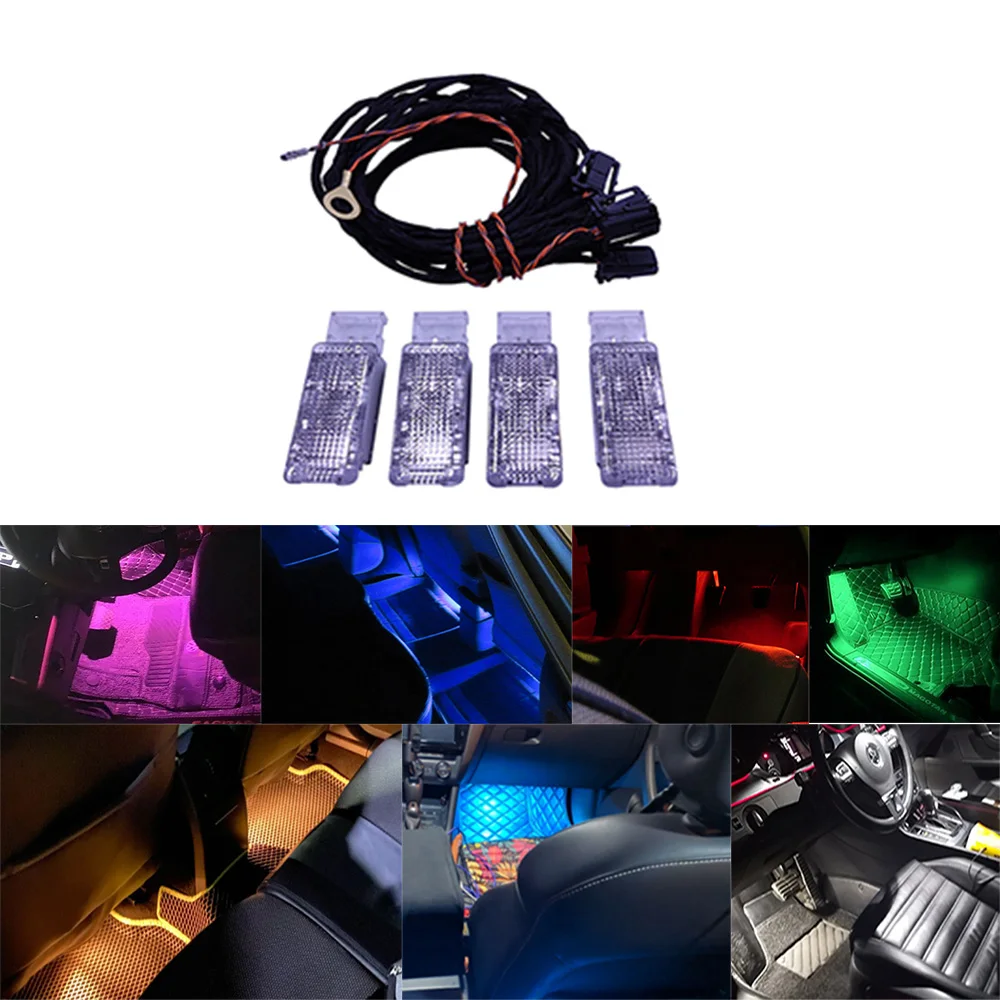 4Pcs Iron Cover Car Interior FootWell Lights+WIRE For Passat B6 Golf 6 MK6 Jetta 5 6 Tiguan Crafter Eos Scirocco 7L0947415