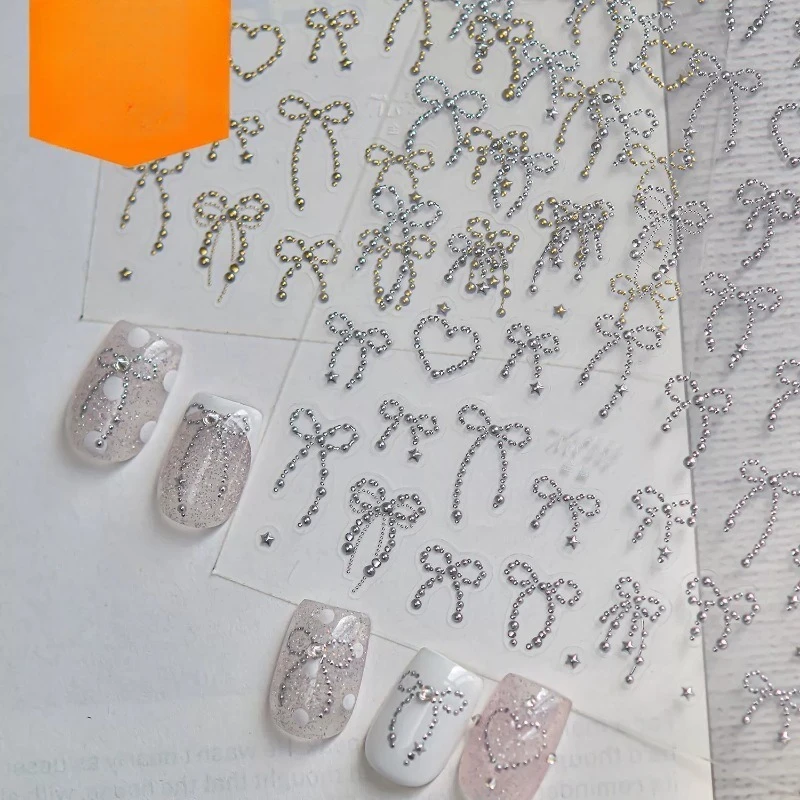 Fashion Bow Metal Scrapbook Journal Stickers Delicate Line Art Bow High-End Nail Decals Clear Self-Adhesive DIY Phone Case Decor