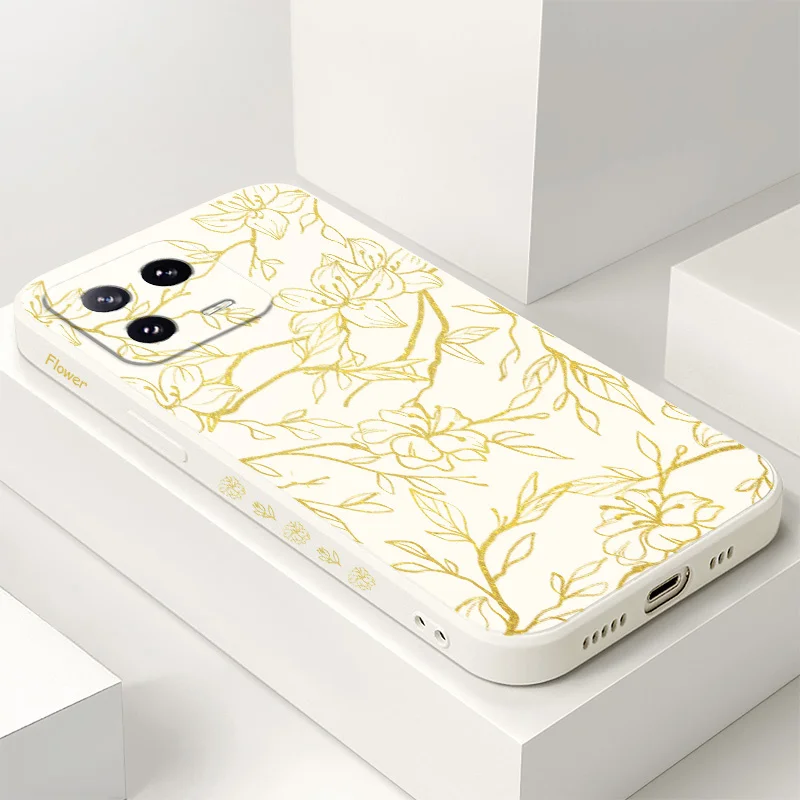 

Gold Leaf Flower Phone Case For Xiaomi Mi 14 14T 13 13T 12 12X 12T 12S 11 11T 10 10T 9 9T Pro Lite Liquid Silicone Cover