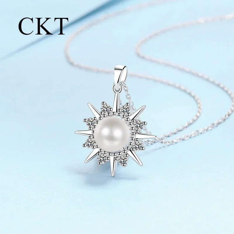 18K White Gold Necklace for Women Moissanite Freshwater Pendant Sunflower Collarbone Chain Luxury Platinum Pt950 Fine Jewelry