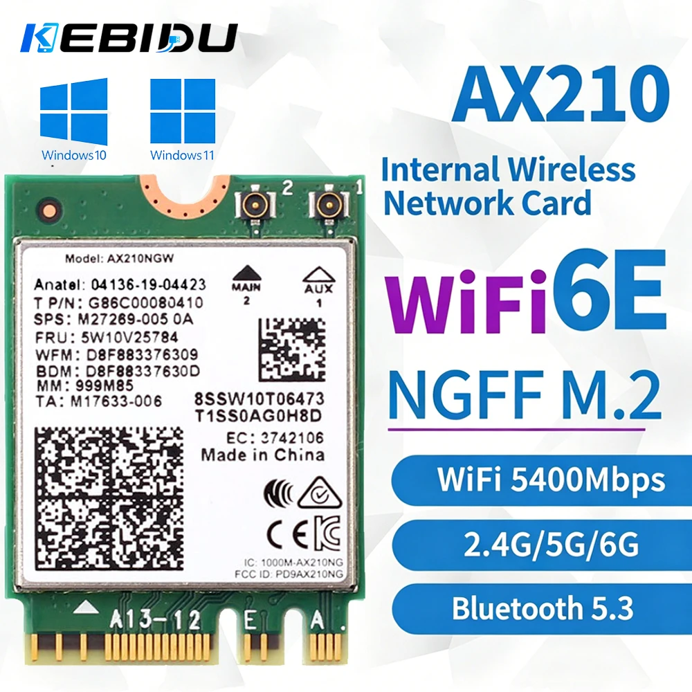 KEBIDU WiFi6E AX210NGW Tri Band Wireless 2.4Gbps Bluetooth 5.3 802.11AX Bezprzewodowa karta Wi-Fi 6 AX210 M.2…