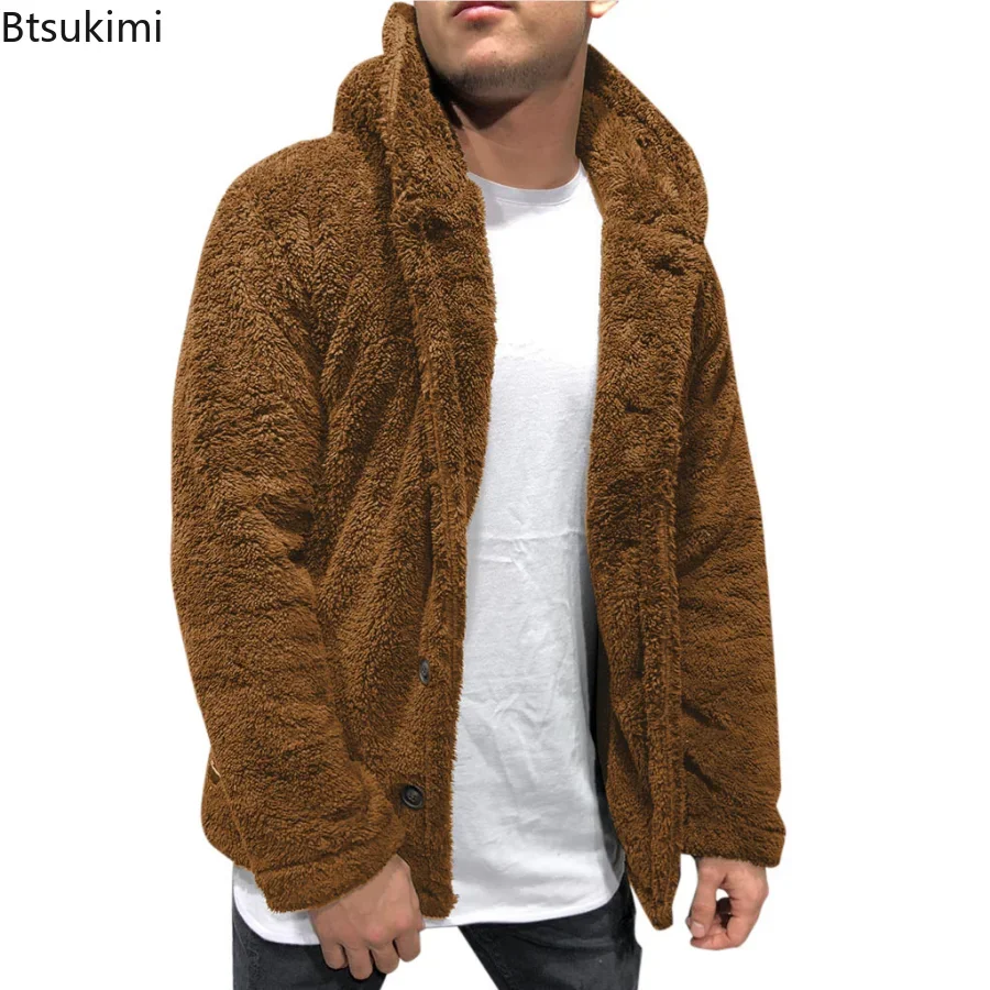 2024 Men's Warm Fleece Hoodie Coats Jacket Autumn Winter Solid Casual Long Sleeve Thicken Hooded Coat for Men Warm Coat Outwear